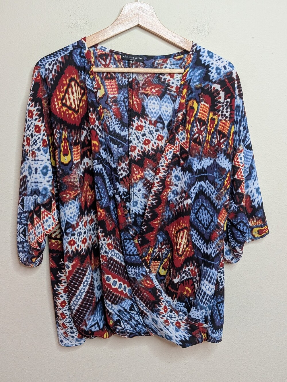 Cha Cha Vente Aztec Print Wrap Top Kimono Style XL